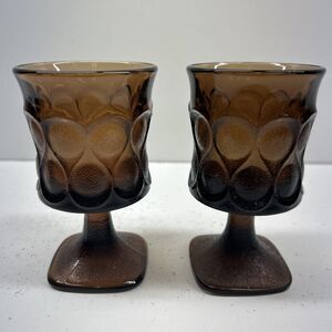 2 - Vintage Noritake Spotlight Walnut Brown Water Goblet Glasses 4‎ 3/4”MCM